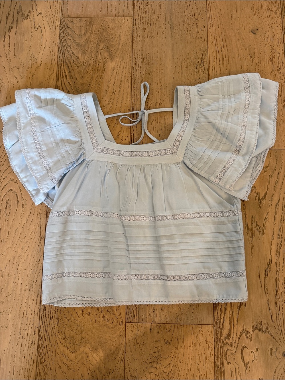Light Blue Girls' Puff Sleeve Blouse